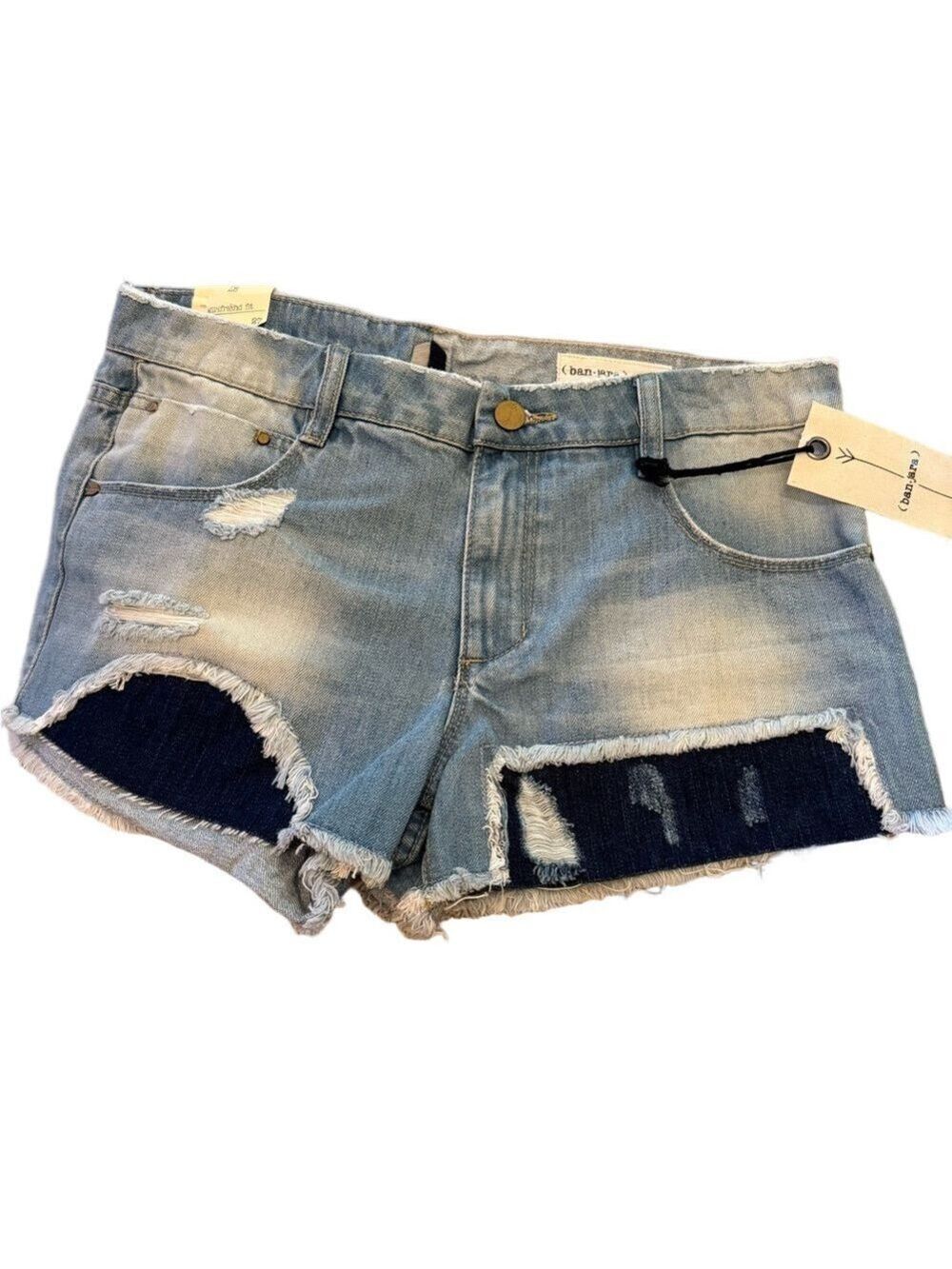 Blue Distressed Jean Shorts with Frayed Hem